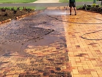 Cleaning driveway pavers